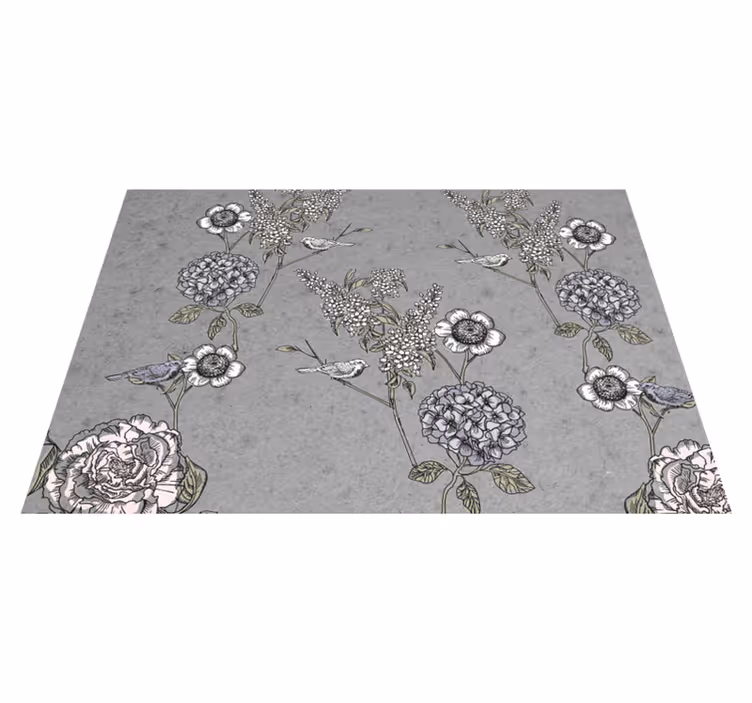 Vintage vinyl rug with grey twigs and birds - TenStickers