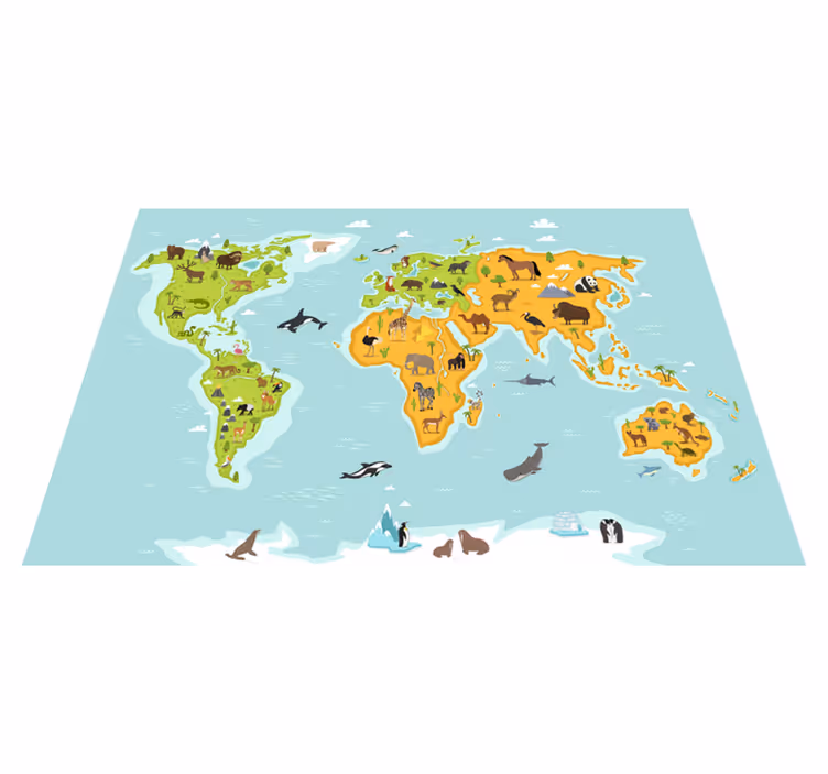 World map vinyl rug children’s mural of fauna and flora - TenStickers