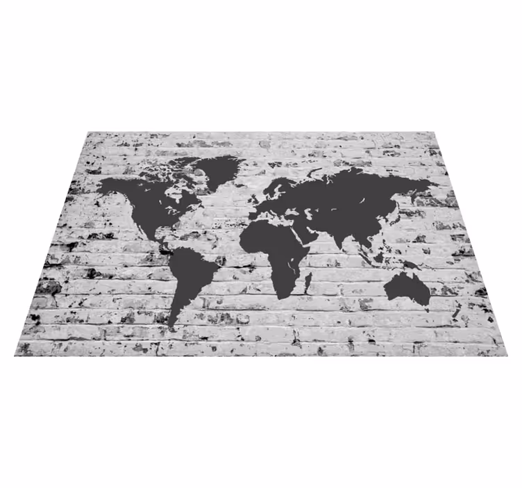 World map vinyl rug white brick design - TenStickers