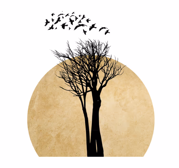 Floral vinyl rug tree silhouette with birds - TenStickers