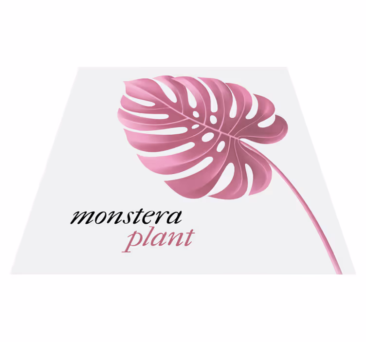 Custom vinyl rug in pink minimalist monstera design - TenStickers