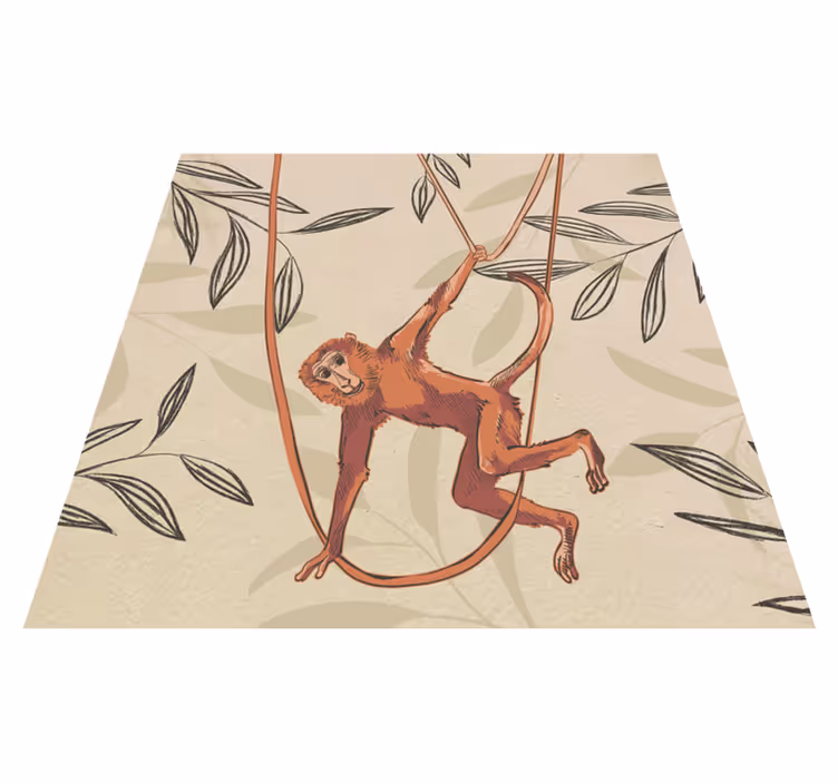 Kids vinyl rug baby monkey swinging on a plant - TenStickers
