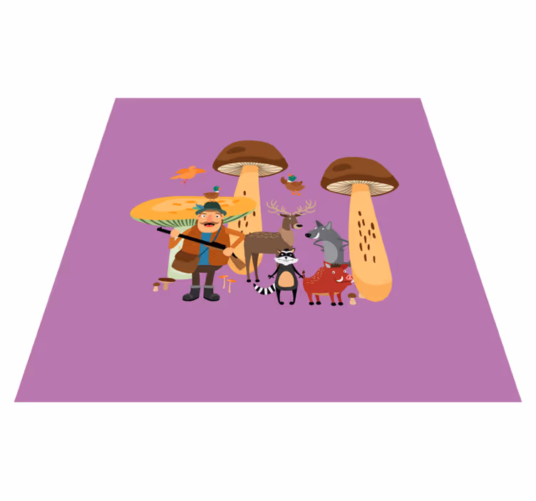 Kids vinyl rug birds in a mushroom forest - TenStickers