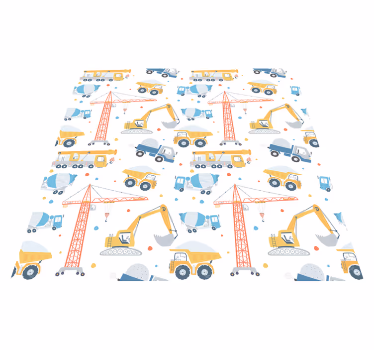 Kids vinyl rug in pastel color construction vehicles - TenStickers