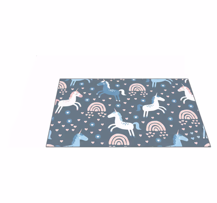 Kids vinyl rug pink rainbows and white unicorns - TenStickers