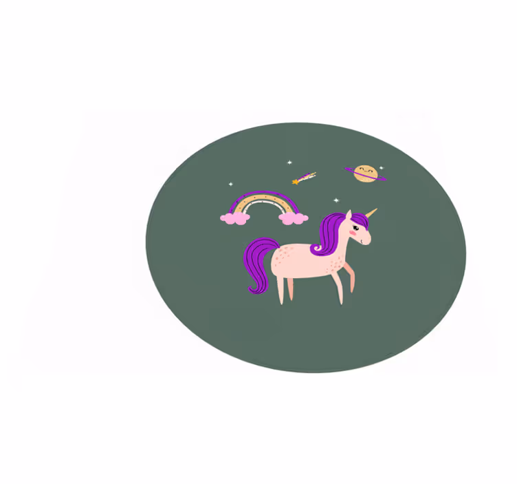 Kids vinyl rug with artistic unicorns on green - TenStickers