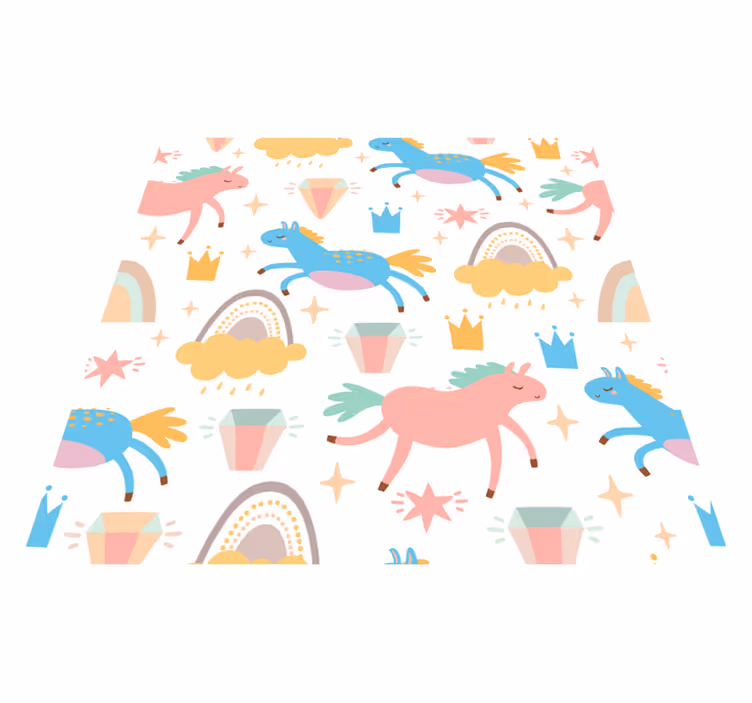 Kids vinyl rug with cute unicorns and rainbows - TenStickers