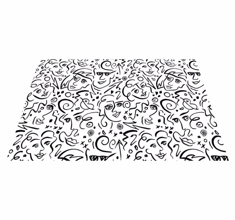 White vinyl rug with black and white graffiti art - TenStickers