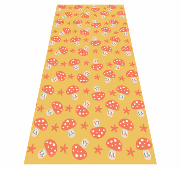 Orange vinyl rug with whimsical mushrooms on yellow - TenStickers