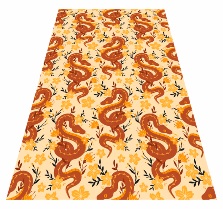 Orange vinyl rug featuring a vibrant snake and flowers - TenStickers