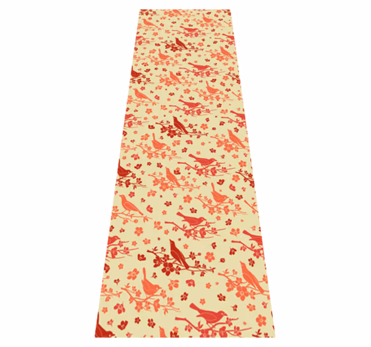 Orange vinyl rug featuring oriental trees and birds - TenStickers