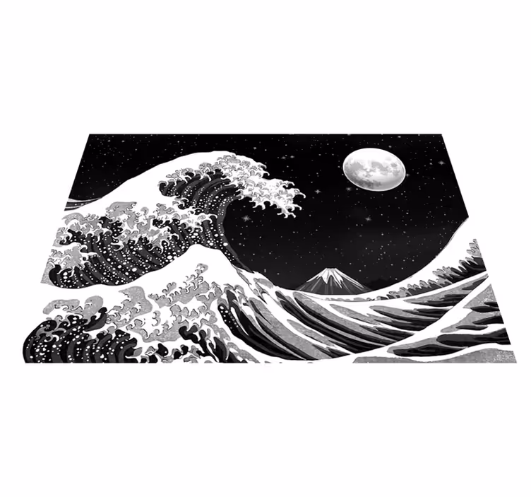 Black vinyl rug japanese kanagawa wave at night - TenStickers