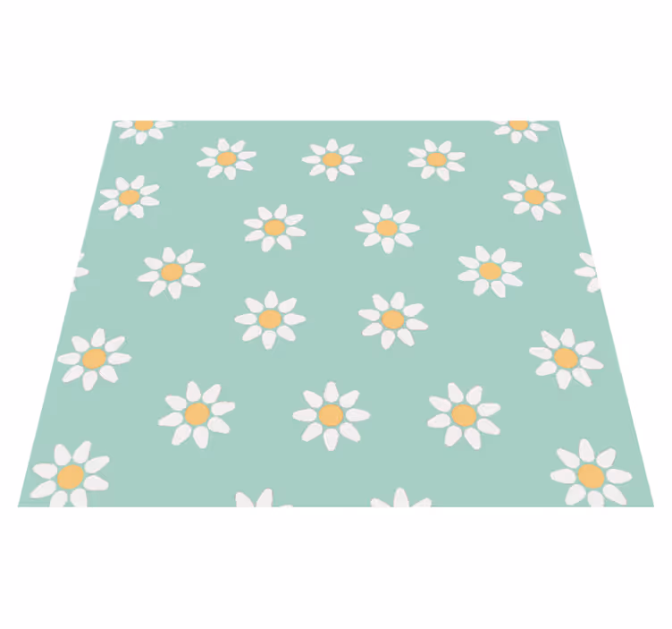 Green vinyl rug with kids daisy design - TenStickers