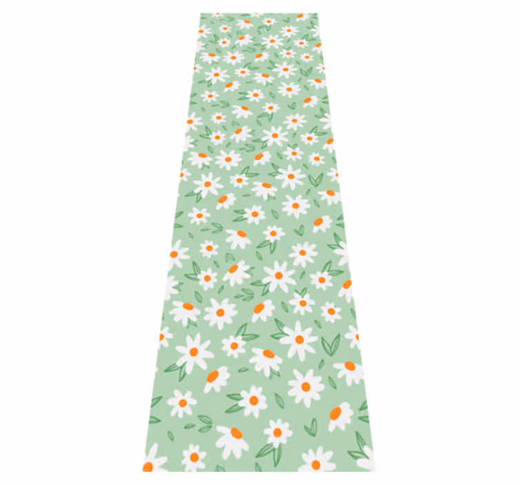 Green vinyl rug with daisy flowers design - TenStickers