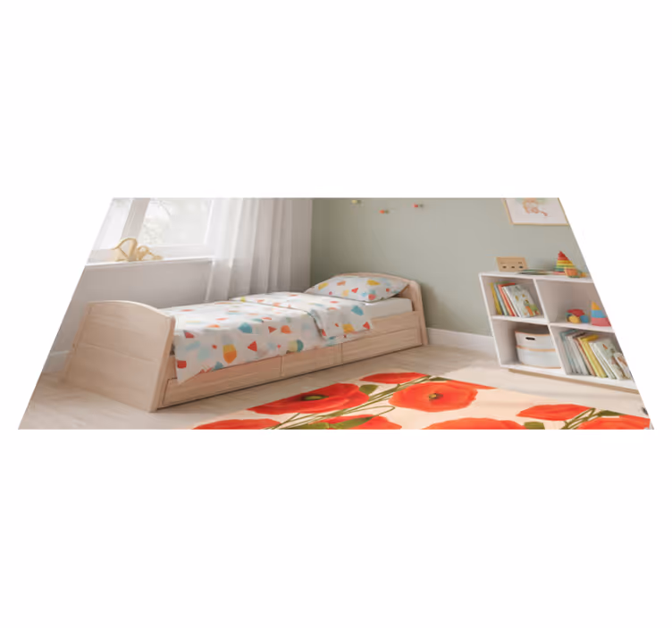 Red vinyl rug with poppies design - TenStickers