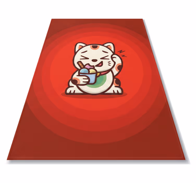Red vinyl rug featuring a charming cat with ice cream - TenStickers