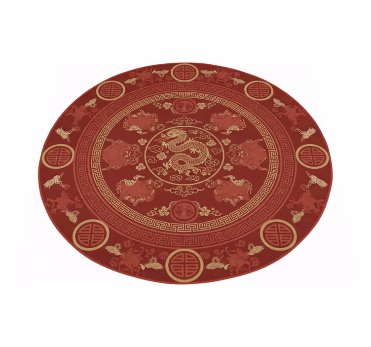 Red vinyl rug with vintage chinese pattern - TenStickers