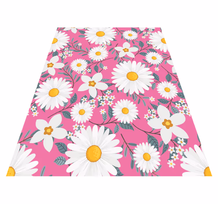 Pink vinyl rug with daisy flowers on pink background - TenStickers