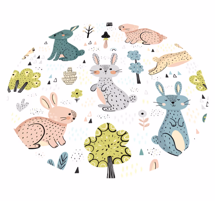 circular bunny illustrative nursery vinyl rugs - TenStickers