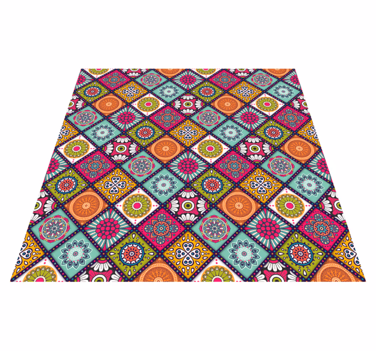 Magnificent colorful floral tiles vinyl rug - TenStickers