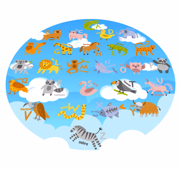 Alphabetical Animal Circle bedroom rug - TenStickers