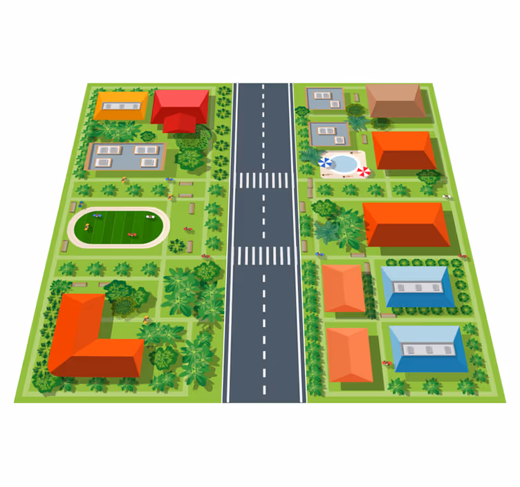 Playful townscape kids vinyl rug - TenStickers