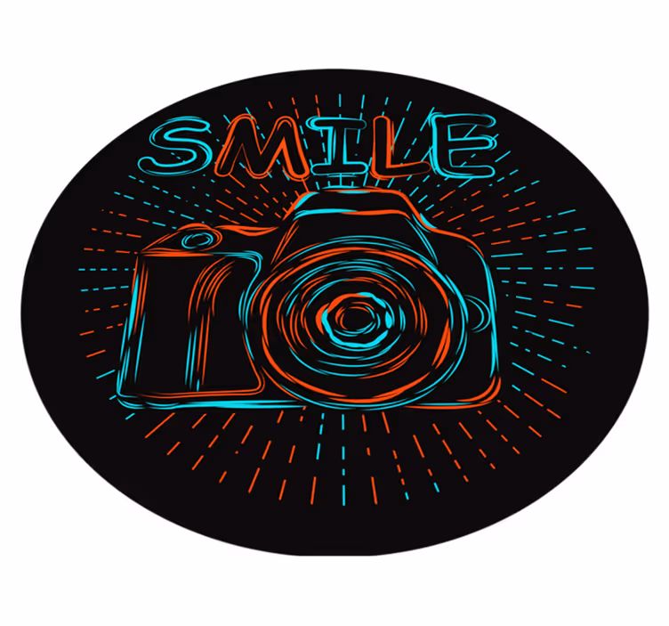 Neon Camera Illustration kids vinyl rug - TenStickers
