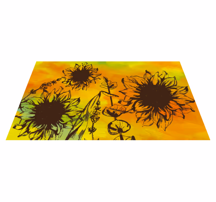 Sunflower Sketch floral vinyl rug - TenStickers