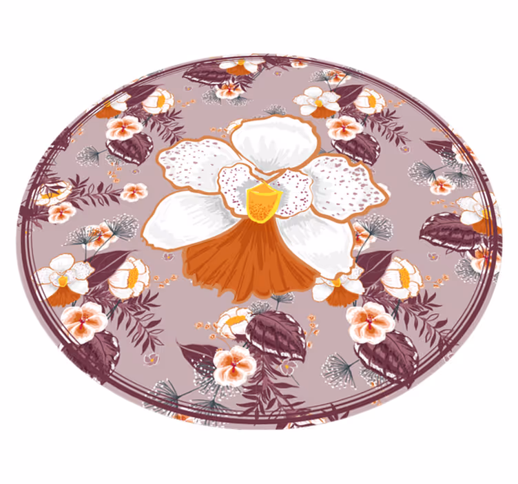 Floral Patterned Circle flower vinyl rug - TenStickers