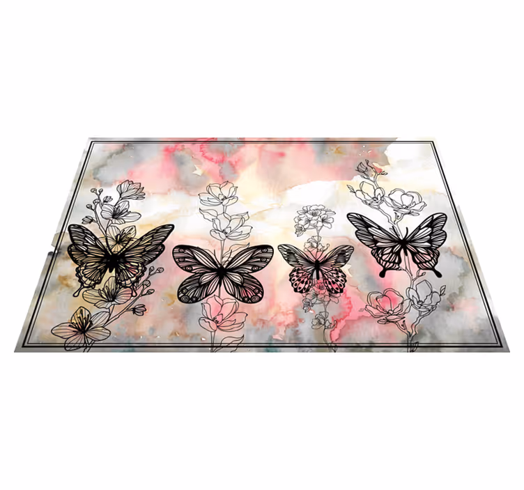 Butterfly Floral Motif floral vinyl rug - TenStickers