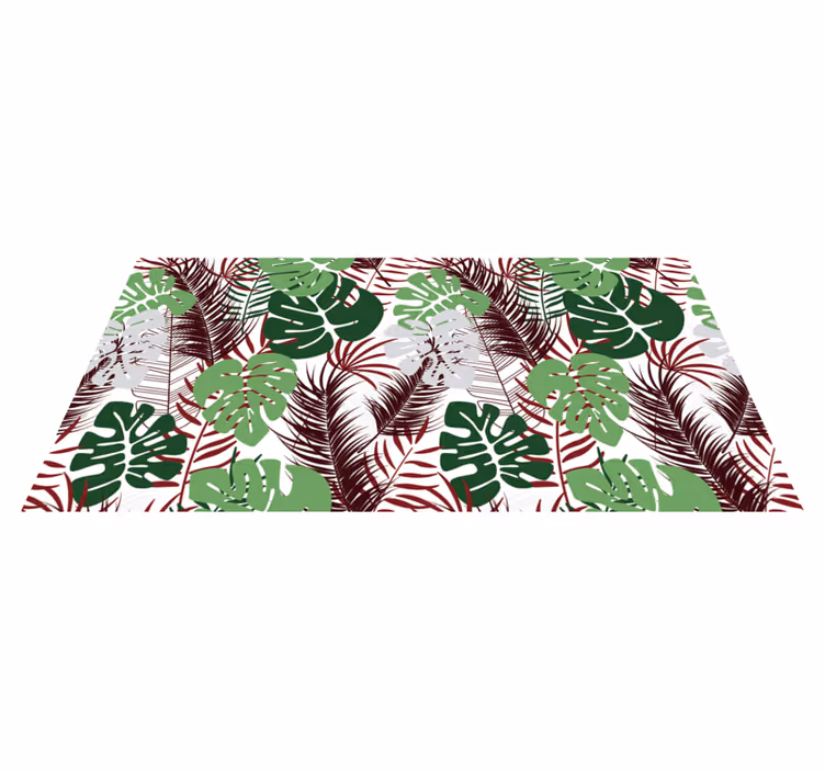 Maroon and Green Monstera Leaves vinyl rug - TenStickers