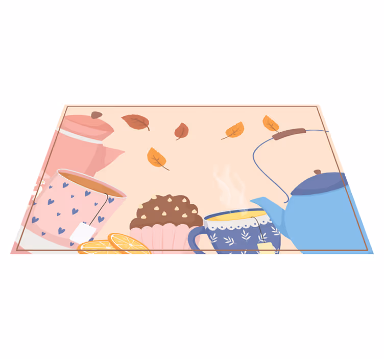 Teatime Illustration floral vinyl rug - TenStickers