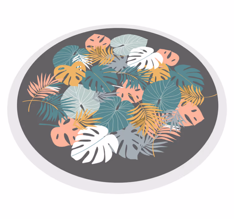 Botanical Leaf Circle floral vinyl rug - TenStickers