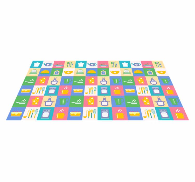 Vibrant Culinary Symbols kitchen vinyl rug - TenStickers