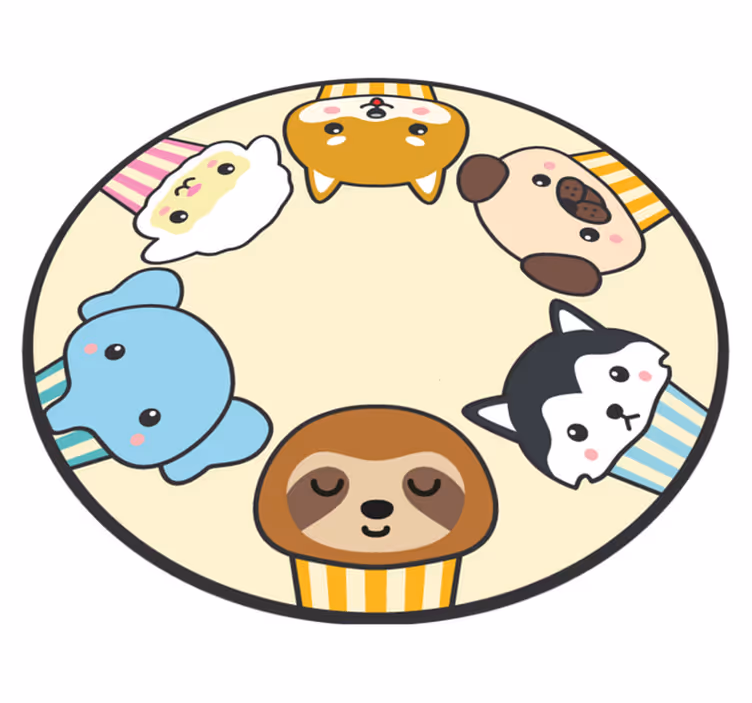 Cartoon Animal Faces kids vinyl rug - TenStickers
