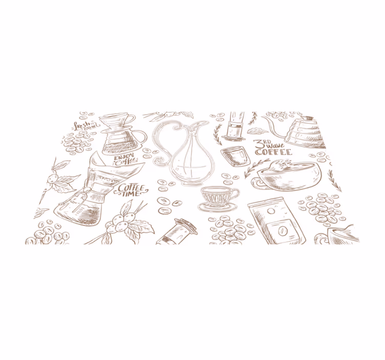 Coffee Sketches kitchen vinyl rug - TenStickers