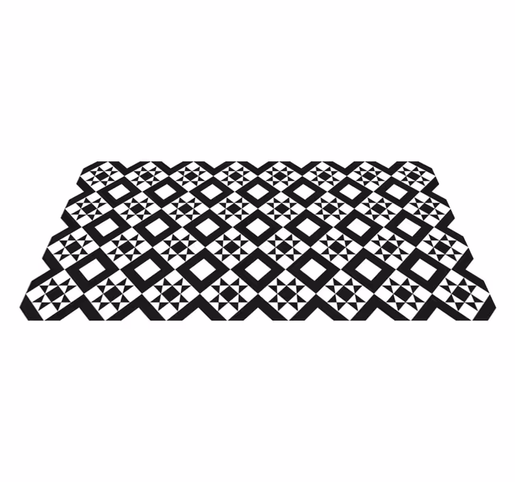 Black and white geometric tile kitchen vinyl rug - TenStickers