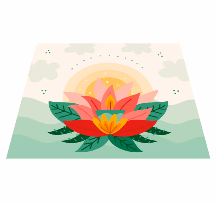 Lotus Blossom Illustration floral vinyl rug - TenStickers