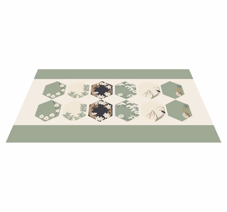 Botanical Hexagons floral vinyl rug - TenStickers