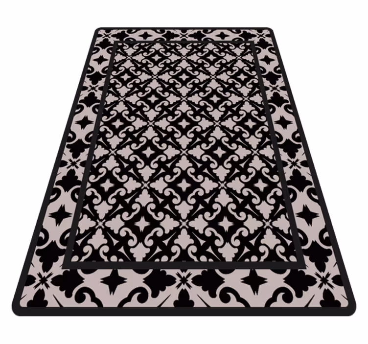 Elegant black pattern kitchen vinyl rug - TenStickers