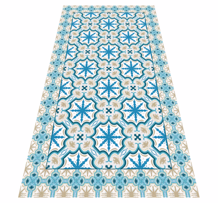 Azure botanical print tile vinyl rug - TenStickers