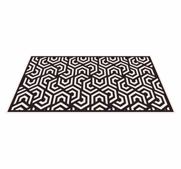 Black and white hexagons geometric vinyl rug - TenStickers