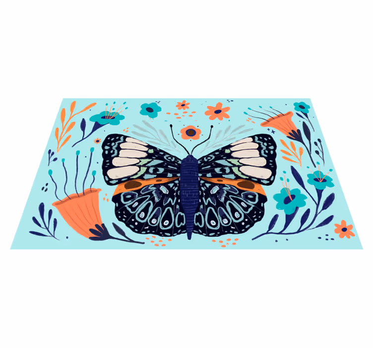 Colorful Butterfly Details floral vinyl rug - TenStickers
