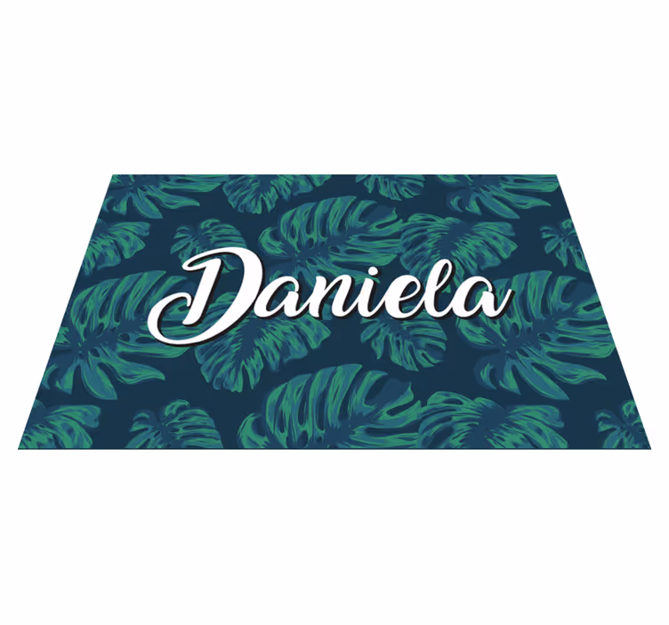 Tropical leaves with name teenage bedroom vinyl rug - TenStickers