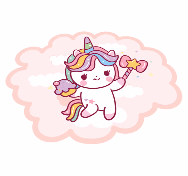 Unicorn holding cupcake and smiling kids rug - TenStickers