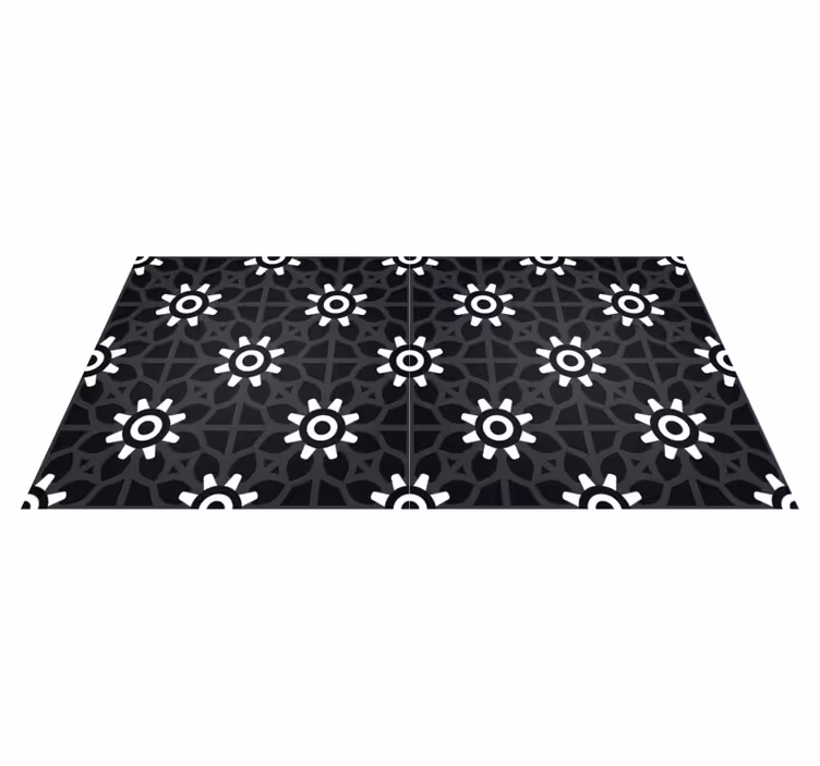 White floral print black vinyl rug - TenStickers