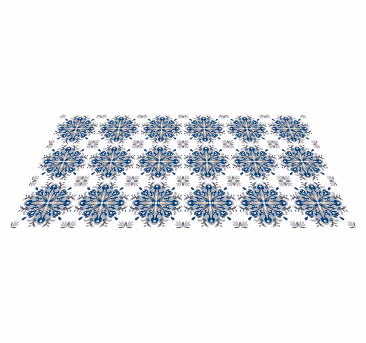 Mosaic vinyl rug elegant blue floral design - TenStickers