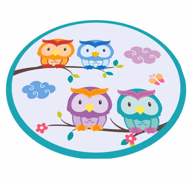 Colorful Owl Family nursery vinyl rug - TenStickers