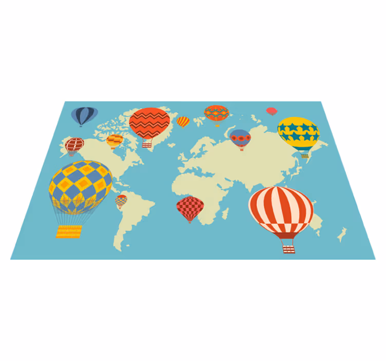 Colorful hot air balloons world map vinyl rug - TenStickers