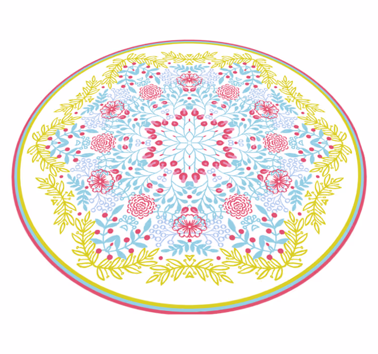 Botanical blue and pink motif mandala vinyl rug - TenStickers